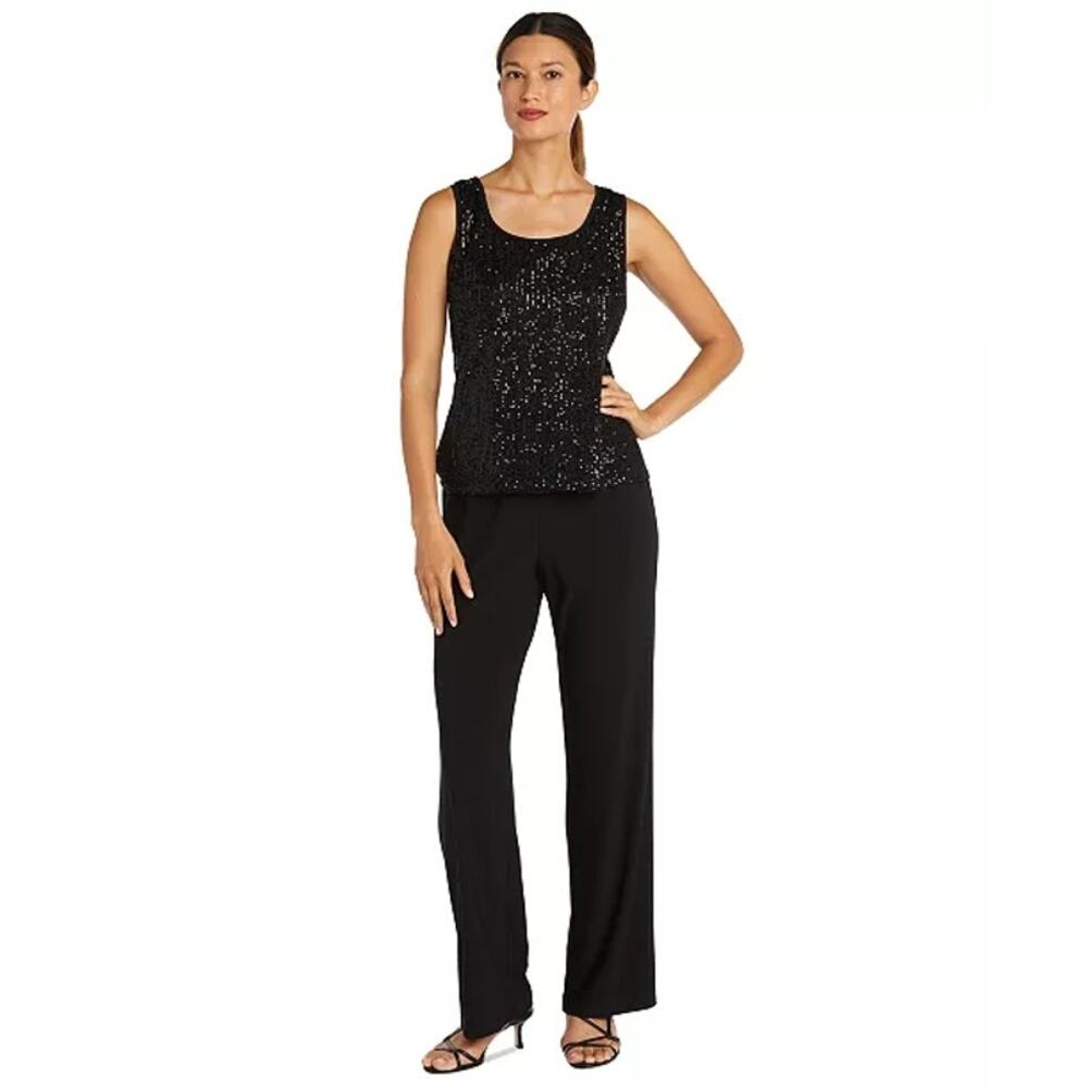Womens Sequin Pant Suit Sz 10/12 Black Formal Evening Cocktail Party Set R & M - Picture 6 of 11